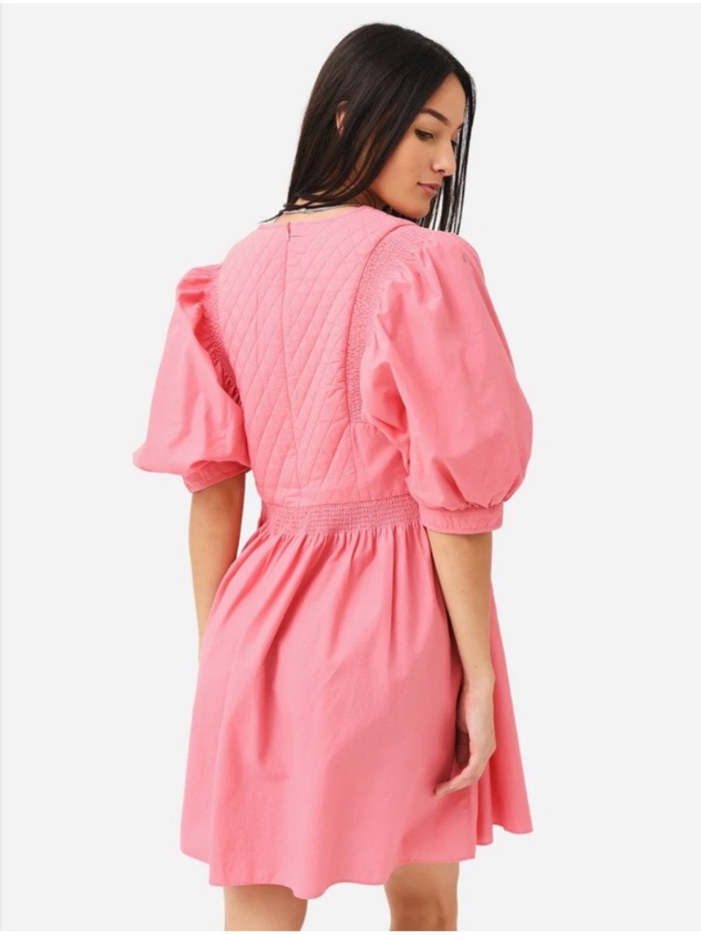 HUNTER BELL Dixon Quilted Puff Sleeve Dress in Coral - Picture 2 of 12